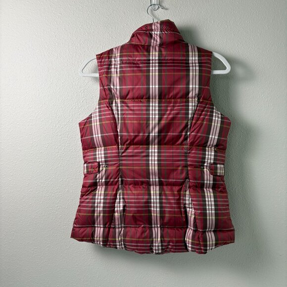 Eddie Bauer Goose Down Vest Women Size S Red Plaid Zip Snap Closure Hike Outdoor - Picture 3 of 10